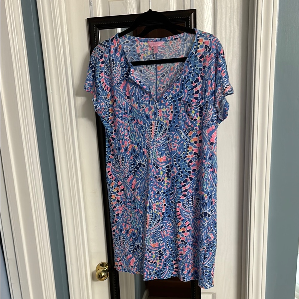 Lilly Pulitzer Blue and Pink Ruffled Mini Dress